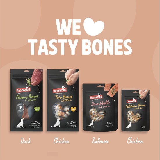 Rosewood Chewy Bones - Beef Skin Chew Bone with Duck Flavour for Small Dogs - Grain-Free and Gluten-Free Dental Care Snacks, No Artificial Additives, 80 g Rosewood Chewy Bones - Beef Skin Chew Bone with Duck Flavour for Small Dogs - Grain-Free and Gluten-Free Dental Care Snacks, No Artificial Additives, 80 g