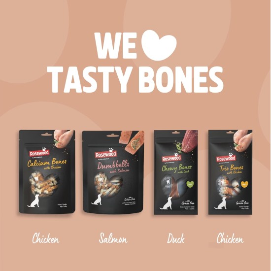 Rosewood Trio Bones with Chicken - Cattle Skin Dental Chew Bones - Grain & Gluten Free, No Artificial Additives - 90g Rosewood Trio Bones with Chicken - Cattle Skin Dental Chew Bones - Grain & Gluten Free, No Artificial Additives - 90g