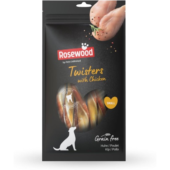 Rosewood Twister Chicken Chew Bone for Dogs Small - 90g - Filled with Tender Chicken - Dental Care Snack - Grain Free & No Additives Rosewood Twister Chicken Chew Bone for Dogs Small - 90g - Filled with Tender Chicken - Dental Care Snack - Grain Free & No Additives