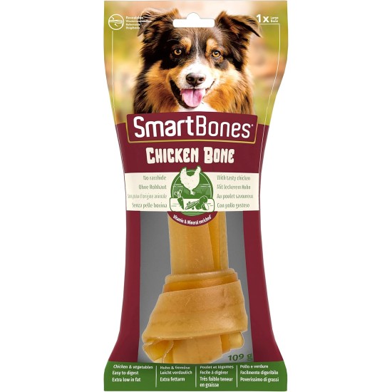 SmartBones Chew Bone Large - Chew Snack with Chicken for Large Dogs, Bones with Soft Texture, No Raw Skin, 1 Piece SmartBones Chew Bone Large - Chew Snack with Chicken for Large Dogs, Bones with Soft Texture, No Raw Skin, 1 Piece
