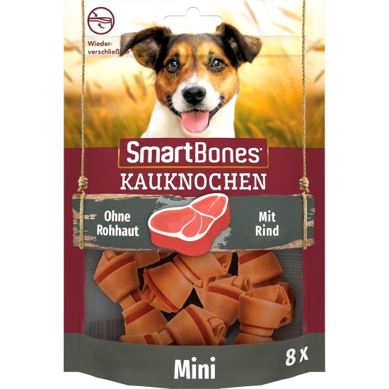 SmartBones Chew Bone Mini - Chew Snack with Beef Flavour for Small Dogs, Bones with Soft Texture, No Raw Skin, Pack of 8 SmartBones Chew Bone Mini - Chew Snack with Beef Flavour for Small Dogs, Bones with Soft Texture, No Raw Skin, Pack of 8