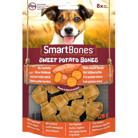 SmartBones Chew Bone Mini - Chew Snack with Sweet Potato for Small Dogs, Soft Texture Bone, No Rawhide - Pack of 8 SmartBones Chew Bone Mini - Chew Snack with Sweet Potato for Small Dogs, Soft Texture Bone, No Rawhide - Pack of 8