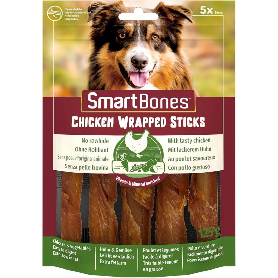 SmartBones Chicken Wrapped Sticks Medium - Hundesnack mit Huhn für mittelgroße Hunde, Kaustangen mit weicher Textur, ohne Rohhaut, 5 Stück SmartBones Chicken Wrapped Sticks Medium - Hundesnack mit Huhn für mittelgroße Hunde, Kaustangen mit weicher Textur, ohne Rohhaut, 5 Stück