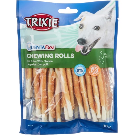 TRIXIE glutenfreie Hühnchen Kaurolle "Denta Fun Chicken Chewing Rolls, 12 cm, 30 St./240 g" - 31378 TRIXIE glutenfreie Hühnchen Kaurolle "Denta Fun Chicken Chewing Rolls, 12 cm, 30 St./240 g" - 31378