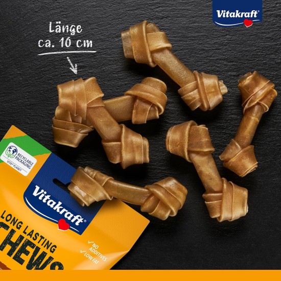 Vitakraft Chews Dog Snack, 10 cm Long, Long-Lasting Chew Bone, for Intensive Activity, Made of Dried and Pressed Cow Skin, for Medium Dogs (6 x 173 g) Vitakraft Chews Dog Snack, 10 cm Long, Long-Lasting Chew Bone, for Intensive Activity, Made of Dried and Pressed Cow Skin, for Medium Dogs (6 x 173 g)