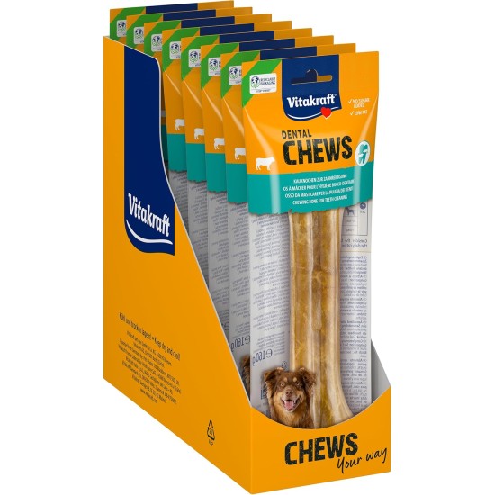 Vitakraft Chews Dog Snack, 21 cm Long, Chew Bone, Supports Dental Care and Oral Hygiene, Made of Pure Cow Skin, for Large Dogs, No Added Sugar and Grains (8 x 160 g) Vitakraft Chews Dog Snack, 21 cm Long, Chew Bone, Supports Dental Care and Oral Hygiene, Made of Pure Cow Skin, for Large Dogs, No Added Sugar and Grains (8 x 160 g)
