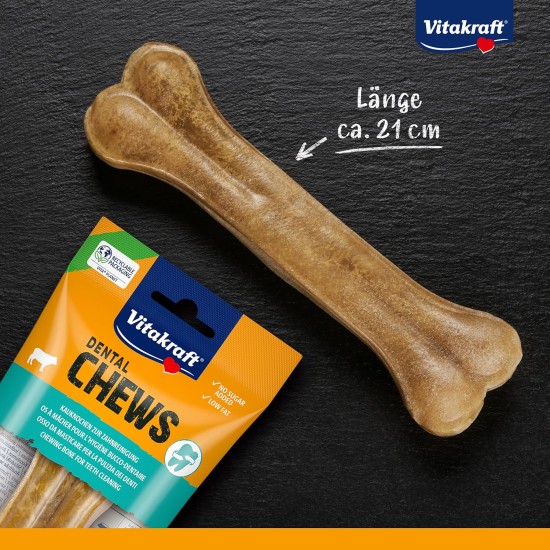 Vitakraft Chews Dog Snack, 21 cm Long, Chew Bone, Supports Dental Care and Oral Hygiene, Made of Pure Cow Skin, for Large Dogs, No Added Sugar and Grains (8 x 160 g) Vitakraft Chews Dog Snack, 21 cm Long, Chew Bone, Supports Dental Care and Oral Hygiene, Made of Pure Cow Skin, for Large Dogs, No Added Sugar and Grains (8 x 160 g)
