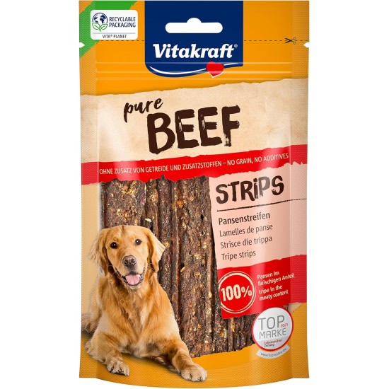 Vitakraft Pure Beef Strips, Hundeleckerli, Pansenstreifen vom Rind, Hunde Trainingsleckerli, ohne Zusatz von Zucker (1x 80g) Vitakraft Pure Beef Strips, Hundeleckerli, Pansenstreifen vom Rind, Hunde Trainingsleckerli, ohne Zusatz von Zucker (1x 80g)
