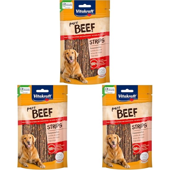 Vitakraft Pure Beef Strips, Hundeleckerli, Pansenstreifen vom Rind, Hunde Trainingsleckerli, ohne Zusatz von Zucker (1x 80g) Vitakraft Pure Beef Strips, Hundeleckerli, Pansenstreifen vom Rind, Hunde Trainingsleckerli, ohne Zusatz von Zucker (1x 80g)