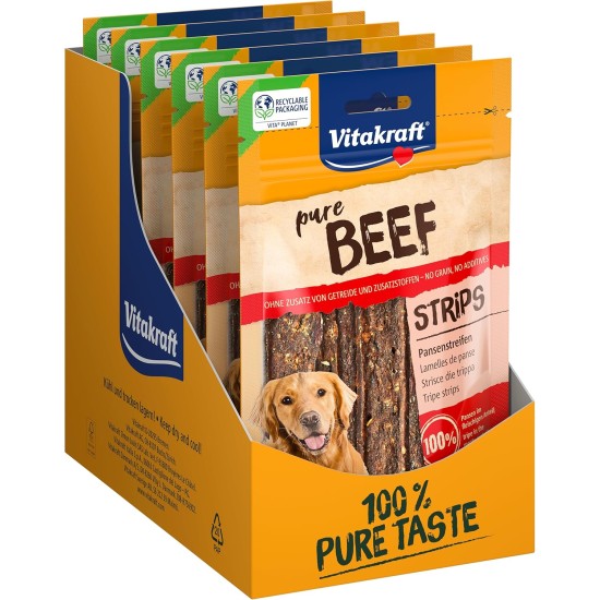 Vitakraft Pure Beef Strips, Hundeleckerli, Pansenstreifen vom Rind, Hunde Trainingsleckerli, ohne Zusatz von Zucker (1x 80g) Vitakraft Pure Beef Strips, Hundeleckerli, Pansenstreifen vom Rind, Hunde Trainingsleckerli, ohne Zusatz von Zucker (1x 80g)