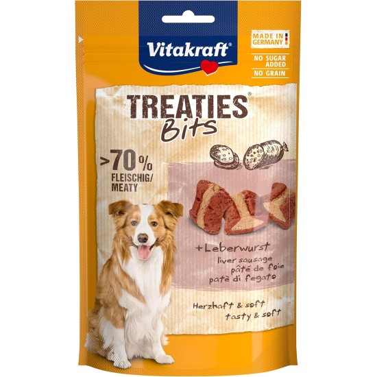 Vitakraft Treaties Bits, Hundeleckerlie, mit Leberwurst, mit hohem Fleischanteil, ideal als Belohnung und Training, ohne Zusatz von Zucker und Getreide (1x 120g) Vitakraft Treaties Bits, Hundeleckerlie, mit Leberwurst, mit hohem Fleischanteil, ideal als Belohnung und Training, ohne Zusatz von Zucker und Getreide (1x 120g)