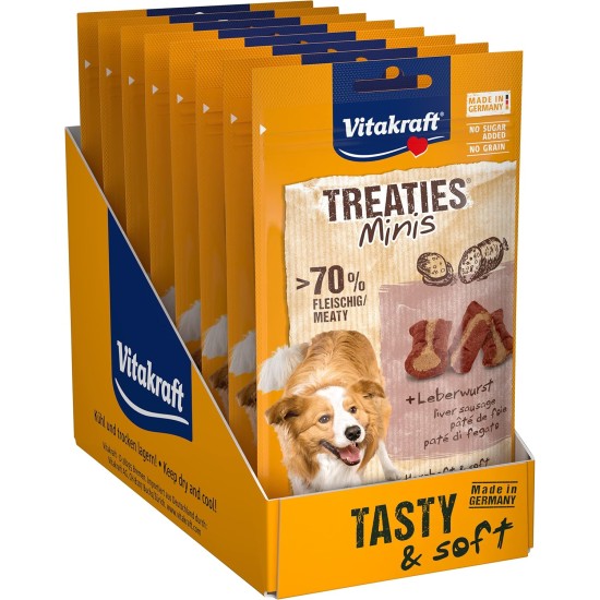Vitakraft Treaties Minis, Hundeleckerli getreidefrei, mit Leberwurst, mit hohem Fleischanteil, zur Belohnung zwischendurch, in Vorratsgröße, ohne Zusatz von Zucker (8x 48g) Vitakraft Treaties Minis, Hundeleckerli getreidefrei, mit Leberwurst, mit hohem Fleischanteil, zur Belohnung zwischendurch, in Vorratsgröße, ohne Zusatz von Zucker (8x 48g)