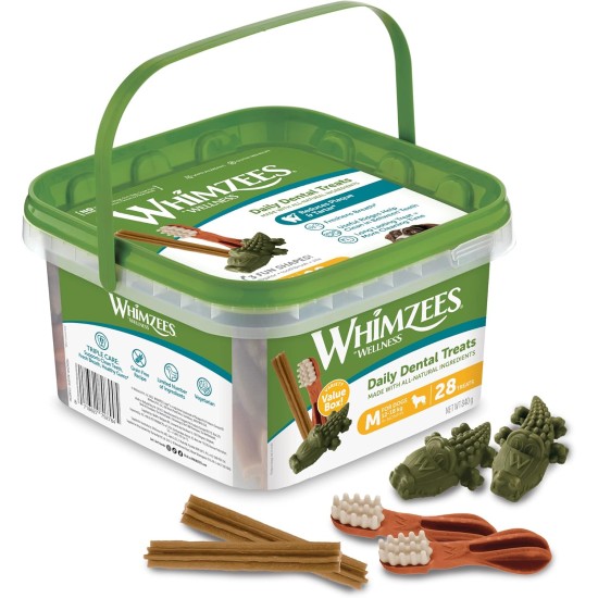 WHIMZEES By Wellness Gemischte Vielfaltsbox, Kaustangen für mittelgroße Hunde zur Zahnpflege, Größe M, 28 Stück, ohne Zuckerzusatz, getreidefrei, natürlich, fettarm WHIMZEES By Wellness Gemischte Vielfaltsbox, Kaustangen für mittelgroße Hunde zur Zahnpflege, Größe M, 28 Stück, ohne Zuckerzusatz, getreidefrei, natürlich, fettarm
