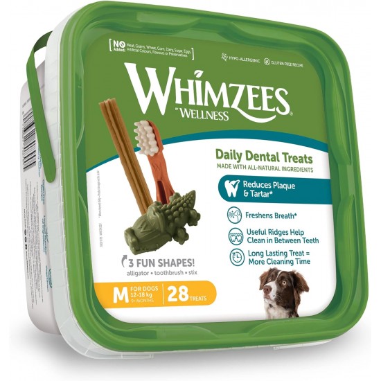 WHIMZEES By Wellness Mixed Variety Box Chew Sticks for Medium Dogs for Dental Care, Medium, Pack of 28, No Added Sugar, Grain-Free, Natural, Low Fat WHIMZEES By Wellness Mixed Variety Box Chew Sticks for Medium Dogs for Dental Care, Medium, Pack of 28, No Added Sugar, Grain-Free, Natural, Low Fat