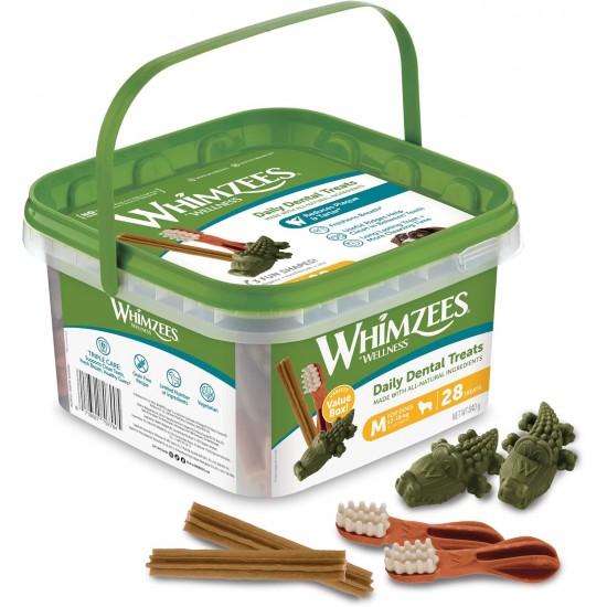 WHIMZEES By Wellness Mixed Variety Box Chew Sticks for Medium Dogs for Dental Care, Medium, Pack of 28, No Added Sugar, Grain-Free, Natural, Low Fat WHIMZEES By Wellness Mixed Variety Box Chew Sticks for Medium Dogs for Dental Care, Medium, Pack of 28, No Added Sugar, Grain-Free, Natural, Low Fat
