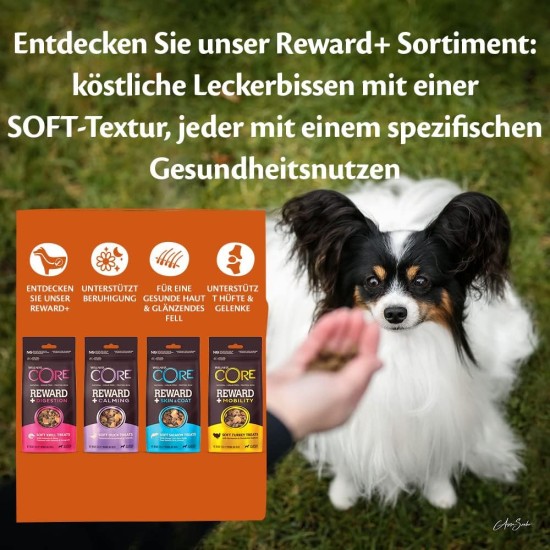Wellness CORE Reward+ Ente & Kamille, 170 g, sanfte Hundeleckerli zur Belohnung, ohne Zuckerzusatz, getreidefrei, mit hohem Fleischanteil, fördert die Beruhigung deines Hundes Wellness CORE Reward+ Ente & Kamille, 170 g, sanfte Hundeleckerli zur Belohnung, ohne Zuckerzusatz, getreidefrei, mit hohem Fleischanteil, fördert die Beruhigung deines Hundes