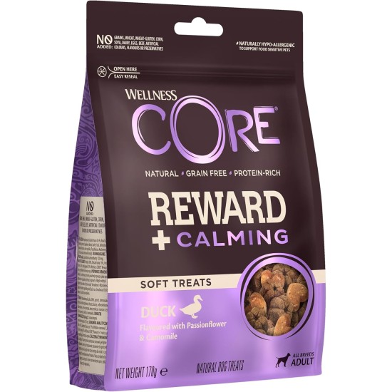 Wellness CORE Reward+ Ente & Kamille, 170 g, sanfte Hundeleckerli zur Belohnung, ohne Zuckerzusatz, getreidefrei, mit hohem Fleischanteil, fördert die Beruhigung deines Hundes Wellness CORE Reward+ Ente & Kamille, 170 g, sanfte Hundeleckerli zur Belohnung, ohne Zuckerzusatz, getreidefrei, mit hohem Fleischanteil, fördert die Beruhigung deines Hundes