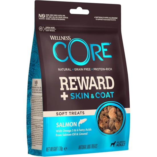 Wellness CORE Reward+ Lachs, 170 g, sanfte Hundeleckerli zur Belohnung, ohne Zuckerzusatz, getreidefrei, mit hohem Fleischanteil, fördert gesunde Haut & glänzendes Fell Wellness CORE Reward+ Lachs, 170 g, sanfte Hundeleckerli zur Belohnung, ohne Zuckerzusatz, getreidefrei, mit hohem Fleischanteil, fördert gesunde Haut & glänzendes Fell