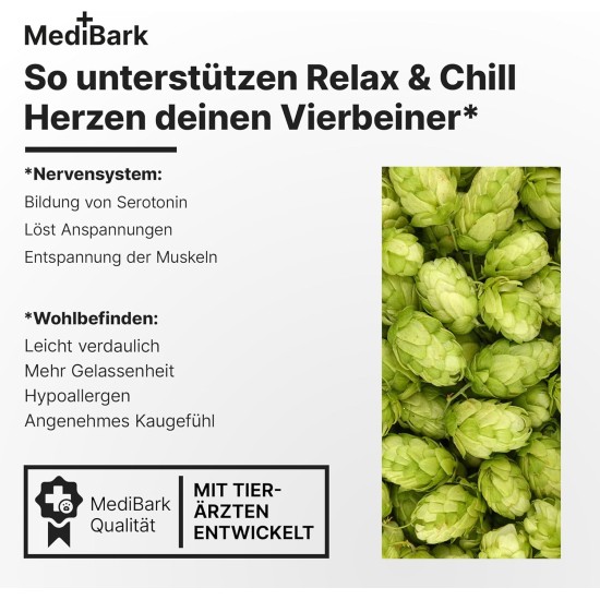 4barks MediBark Relax & Chill Soothing Agent as Treat, 100% Natural Anti-Stress Snack, Gluten & Sugar Free, Dog Treats Against Stress & Anxiety, with Valerian & Passion Flower, 150 g 4barks MediBark Relax & Chill Soothing Agent as Treat, 100% Natural Anti-Stress Snack, Gluten & Sugar Free, Dog Treats Against Stress & Anxiety, with Valerian & Passion Flower, 150 g