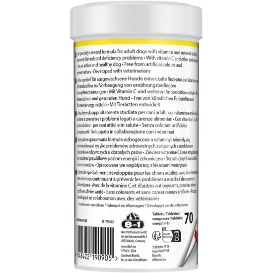 8in1 Multivitamin Tablets Adult - for Dietary Supplement in Adult Dogs, 1 Tin (70 Tablets) 8in1 Multivitamin Tablets Adult - for Dietary Supplement in Adult Dogs, 1 Tin (70 Tablets)