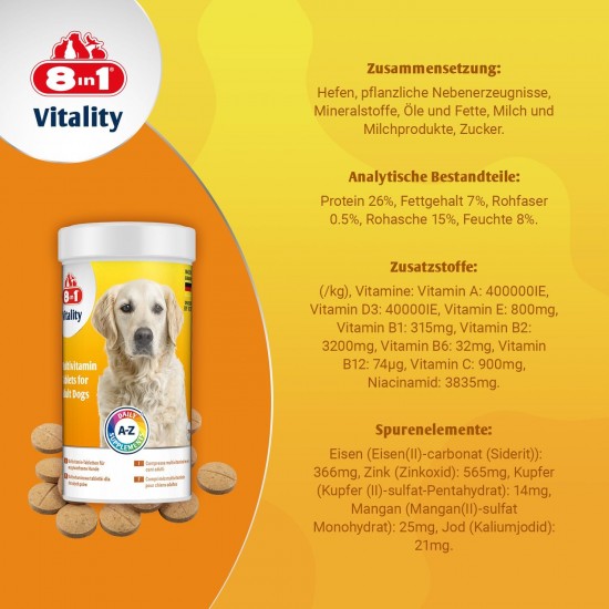 8in1 Multivitamin Tablets Adult - for Dietary Supplement in Adult Dogs, 1 Tin (70 Tablets) 8in1 Multivitamin Tablets Adult - for Dietary Supplement in Adult Dogs, 1 Tin (70 Tablets)