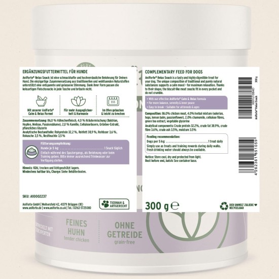 AniForte Relax Snack for Dogs 300 g - Natural Relaxation & Soothing, Anti-Stress Snack, with Valerian, Melissa, Rosemary, Supports Stress Situations, Anxiety, Nervousness AniForte Relax Snack for Dogs 300 g - Natural Relaxation & Soothing, Anti-Stress Snack, with Valerian, Melissa, Rosemary, Supports Stress Situations, Anxiety, Nervousness