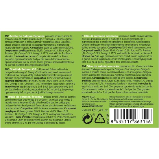 Arquivet Schottisches Lachsöl – für Hunde und Katzen – 250 ml (1 Stück) Arquivet Schottisches Lachsöl – für Hunde und Katzen – 250 ml (1 Stück)