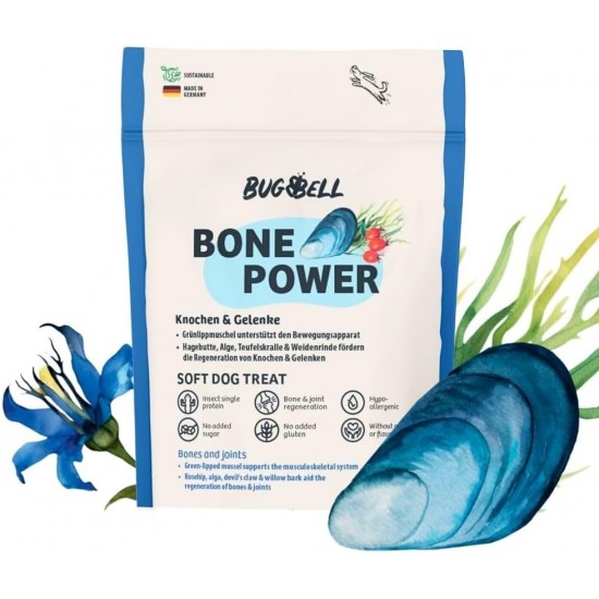 BugBell Grain-Free Dog Snack for Bones & Joints 60 g, for Osteoarthritis, Patella Luxation, with Green-Lipped Mussel & Spirulina & Willow Bark & Devil's Claw BugBell Grain-Free Dog Snack for Bones & Joints 60 g, for Osteoarthritis, Patella Luxation, with Green-Lipped Mussel & Spirulina & Willow Bark & Devil's Claw