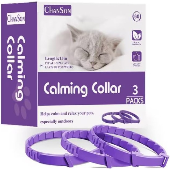 Calming Collar for Dogs and Cats, Anti-Anxiety Collar with Adjustable Size, Sedative for Cats and Dogs, Natural, Safe, Waterproof, 15 Inches, Pack of 3 (Small) Calming Collar for Dogs and Cats, Anti-Anxiety Collar with Adjustable Size, Sedative for Cats and Dogs, Natural, Safe, Waterproof, 15 Inches, Pack of 3 (Small)