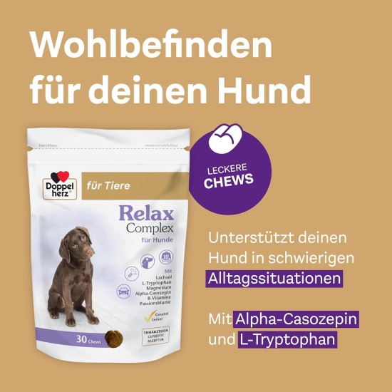Doppelherz Relax Complex for Dogs - With Alpha Casozepine, L-Tryptophan and Passion Flower - Support for Mental Wellbeing - 60 Chews Doppelherz Relax Complex for Dogs - With Alpha Casozepine, L-Tryptophan and Passion Flower - Support for Mental Wellbeing - 60 Chews