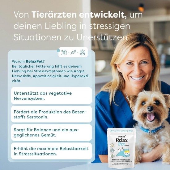 Dr. SAM Premium Anti-Stress Powder for Dogs – RelaxPet as a Natural Soothing Agent for Relaxation from Anxiety and Stress – Peace When Travelling and Special Occasions – High Dose – 45 g Dr. SAM Premium Anti-Stress Powder for Dogs – RelaxPet as a Natural Soothing Agent for Relaxation from Anxiety and Stress – Peace When Travelling and Special Occasions – High Dose – 45 g
