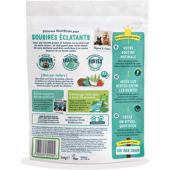 Edgard Cooper Dog Treat, Mint & Strawberry, 7 Sticks x 8 Pieces, Large, One Per Day, Low Calorie, Effective, Long, Effective Chew, Fresh Breath Edgard Cooper Dog Treat, Mint & Strawberry, 7 Sticks x 8 Pieces, Large, One Per Day, Low Calorie, Effective, Long, Effective Chew, Fresh Breath