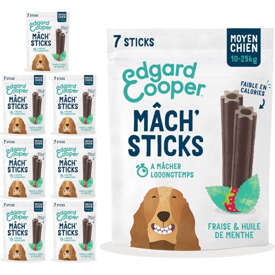 Edgard Cooper Dog Treat, Mint & Strawberry, 7 Sticks x 8 Pieces, Large, One Per Day, Low Calorie, Effective, Long, Effective Chew, Fresh Breath Edgard Cooper Dog Treat, Mint & Strawberry, 7 Sticks x 8 Pieces, Large, One Per Day, Low Calorie, Effective, Long, Effective Chew, Fresh Breath