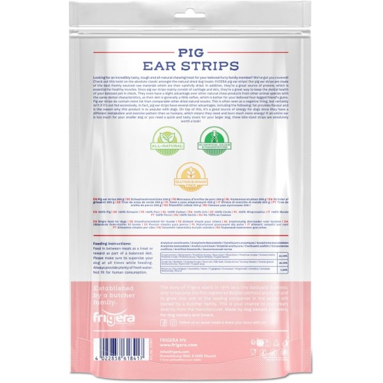 Frigera Pig Ear Pieces 500g - Natural, Protein-Rich Treats for Dogs, Gluten and Grain-Free Frigera Pig Ear Pieces 500g - Natural, Protein-Rich Treats for Dogs, Gluten and Grain-Free