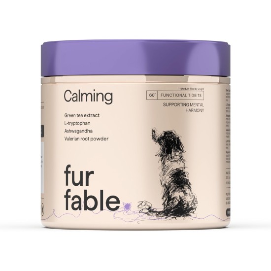 Fur Fable Calming - Calming Agent for Dogs - Dog Treats Relief from Stress and Restlessness in Dogs - Dog Biscuits with Valerian, Melissa, Ashwagandha, Flax Seeds - 180 g - Pack of 60 Fur Fable Calming - Calming Agent for Dogs - Dog Treats Relief from Stress and Restlessness in Dogs - Dog Biscuits with Valerian, Melissa, Ashwagandha, Flax Seeds - 180 g - Pack of 60