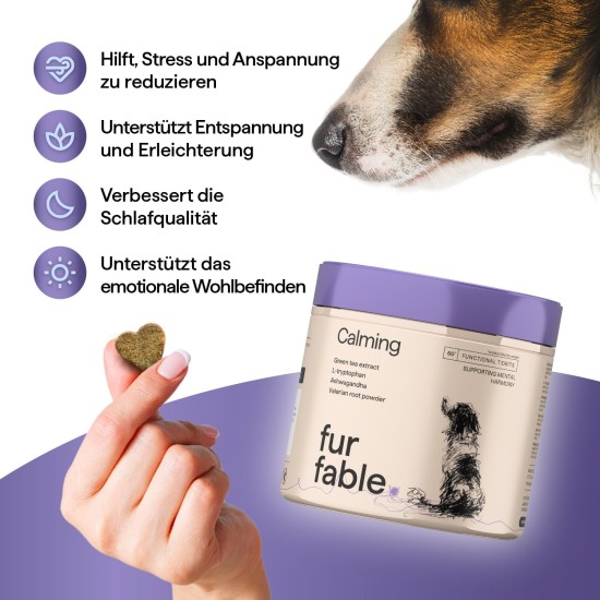 Fur Fable Calming - Calming Agent for Dogs - Dog Treats Relief from Stress and Restlessness in Dogs - Dog Biscuits with Valerian, Melissa, Ashwagandha, Flax Seeds - 180 g - Pack of 60 Fur Fable Calming - Calming Agent for Dogs - Dog Treats Relief from Stress and Restlessness in Dogs - Dog Biscuits with Valerian, Melissa, Ashwagandha, Flax Seeds - 180 g - Pack of 60