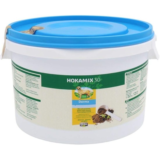 GRAU - The Original - HOKAMIX30 Derma, for Skin Problems, for Shiny Coat and Healthy Skin, with Milk Thistle and Chlorella 1 Pack (1 x 1.5 kg), Supplementary Feed for Dogs