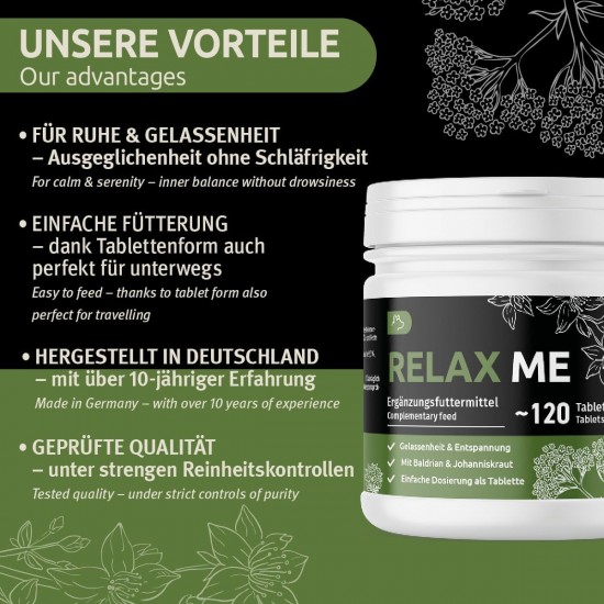 GreenPet - Relax Me, 120 Tablets - Sedative for Dogs, Extra Strong, for Anxiety, Stress, Car journeys & travelling - to soothe and relax, Valerian, St. John's Wort - Made in Germany GreenPet - Relax Me, 120 Tablets - Sedative for Dogs, Extra Strong, for Anxiety, Stress, Car journeys & travelling - to soothe and relax, Valerian, St. John's Wort - Made in Germany