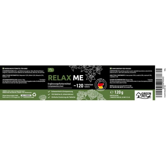 GreenPet - Relax Me, 120 Tablets - Sedative for Dogs, Extra Strong, for Anxiety, Stress, Car journeys & travelling - to soothe and relax, Valerian, St. John's Wort - Made in Germany GreenPet - Relax Me, 120 Tablets - Sedative for Dogs, Extra Strong, for Anxiety, Stress, Car journeys & travelling - to soothe and relax, Valerian, St. John's Wort - Made in Germany