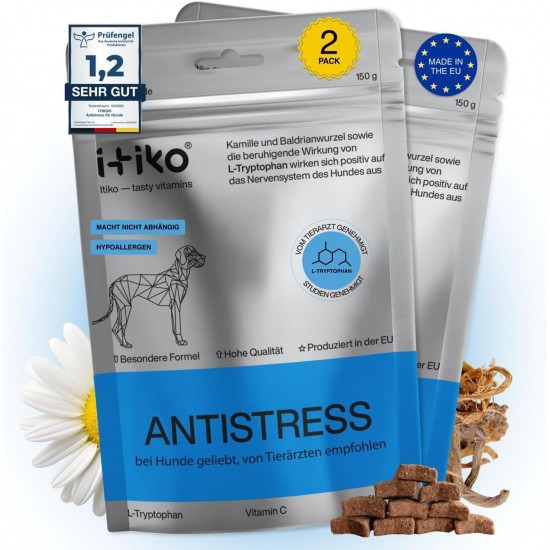 ITIKO Vitamins for Dogs, Delicious Dog Soothing Food Supplement, Calming Agent for Dogs, Improvement of the Nervous System, Bark-Inhibiting, L-Tryptophan ITIKO Vitamins for Dogs, Delicious Dog Soothing Food Supplement, Calming Agent for Dogs, Improvement of the Nervous System, Bark-Inhibiting, L-Tryptophan