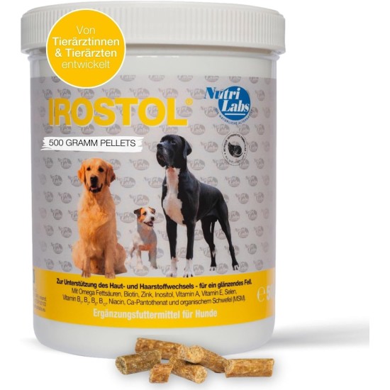 Irostol® Pellets for Dogs 500 g - Dog Dietary Supplement with MSM, Biotin & Omega Fatty Acids - Important Dog Vitamins & Dog Minerals - Dog Supplementary Food Irostol® Pellets for Dogs 500 g - Dog Dietary Supplement with MSM, Biotin & Omega Fatty Acids - Important Dog Vitamins & Dog Minerals - Dog Supplementary Food
