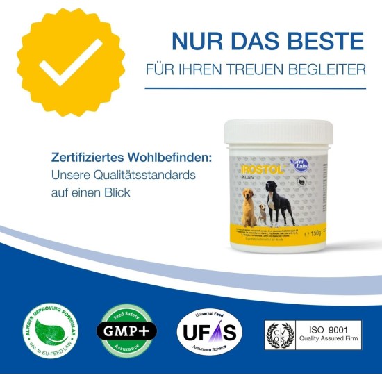 Irostol® Pellets for Dogs 500 g - Dog Dietary Supplement with MSM, Biotin & Omega Fatty Acids - Important Dog Vitamins & Dog Minerals - Dog Supplementary Food Irostol® Pellets for Dogs 500 g - Dog Dietary Supplement with MSM, Biotin & Omega Fatty Acids - Important Dog Vitamins & Dog Minerals - Dog Supplementary Food