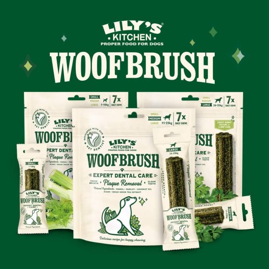 Lily's Kitchen Woofbrush Natural Treats for Adult Dogs Dental Care Chew Snack - Medium Dog (1 Pack of 7 Chews - 28 g) Lily's Kitchen Woofbrush Natural Treats for Adult Dogs Dental Care Chew Snack - Medium Dog (1 Pack of 7 Chews - 28 g)