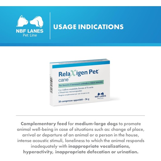 NBF Lanes Relaxing Pet Dog, 20 Tablets to Promote Well-being and Restoring Calm, for Medium to Large Dogs NBF Lanes Relaxing Pet Dog, 20 Tablets to Promote Well-being and Restoring Calm, for Medium to Large Dogs