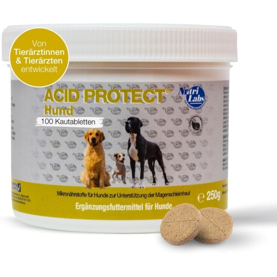 NutriLabs Acid Protect® Chewable Tablets for Dogs Pack of 100 - Gastric Herb Tablets with Montmorillonite, Psyllium, Marshmallow, Zinc, etc. - Health Products for Dogs - Food Supplement Dog