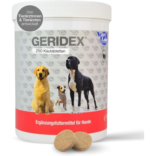NutriLabs Geridex® Tablets for Senior Dogs Pack of 250 - Senior Tablets for Dogs with Glucosamine, Hawthorn and Much More - Dog Dietary Supplement - Devil's Claw Tablets - MSM Dog