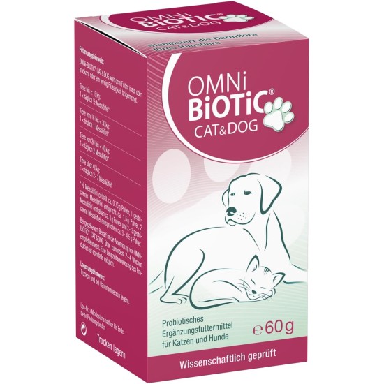 OMNi BiOTiC CAT & DOG | 60g | 2 Bacterial Strains | Up to 7.5 Billion Germs Per Daily Dose | Powder | Probiotic Supplementary Food for Dogs and Cats OMNi BiOTiC CAT & DOG | 60g | 2 Bacterial Strains | Up to 7.5 Billion Germs Per Daily Dose | Powder | Probiotic Supplementary Food for Dogs and Cats