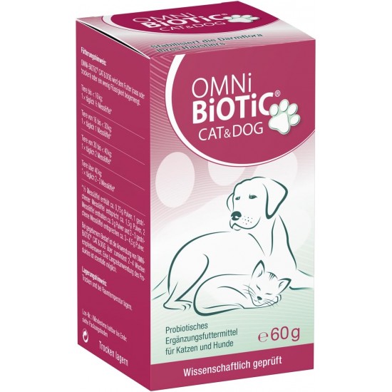 OMNi BiOTiC CAT & DOG | 60g | 2 Bacterial Strains | Up to 7.5 Billion Germs Per Daily Dose | Powder | Probiotic Supplementary Food for Dogs and Cats OMNi BiOTiC CAT & DOG | 60g | 2 Bacterial Strains | Up to 7.5 Billion Germs Per Daily Dose | Powder | Probiotic Supplementary Food for Dogs and Cats