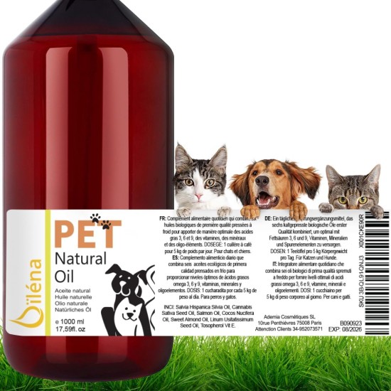 Oïléna - Organic 6-in-1 Pet Oil | Rich in Omega 3, 6, 9 and Vitamin E | Supports Immune System and Energy | For Healthy Skin and Coat | Ideal for Dogs and Cats of All Ages 2000ml Oïléna - Organic 6-in-1 Pet Oil | Rich in Omega 3, 6, 9 and Vitamin E | Supports Immune System and Energy | For Healthy Skin and Coat | Ideal for Dogs and Cats of All Ages 2000ml