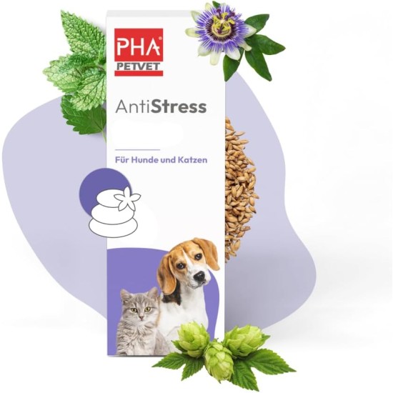 PHA Antistress Drops for Dogs & Cats - Natural Calming for Anxiety, Travel, New Year's Eve, Noise, with Melissa, Hops & Passion Flower, 30 ml PHA Antistress Drops for Dogs & Cats - Natural Calming for Anxiety, Travel, New Year's Eve, Noise, with Melissa, Hops & Passion Flower, 30 ml